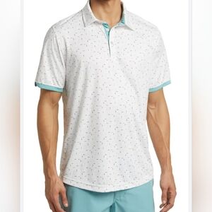 Swannies Golf Men's L White Teal Orange Fraser Tee Print Preppy Performance Polo